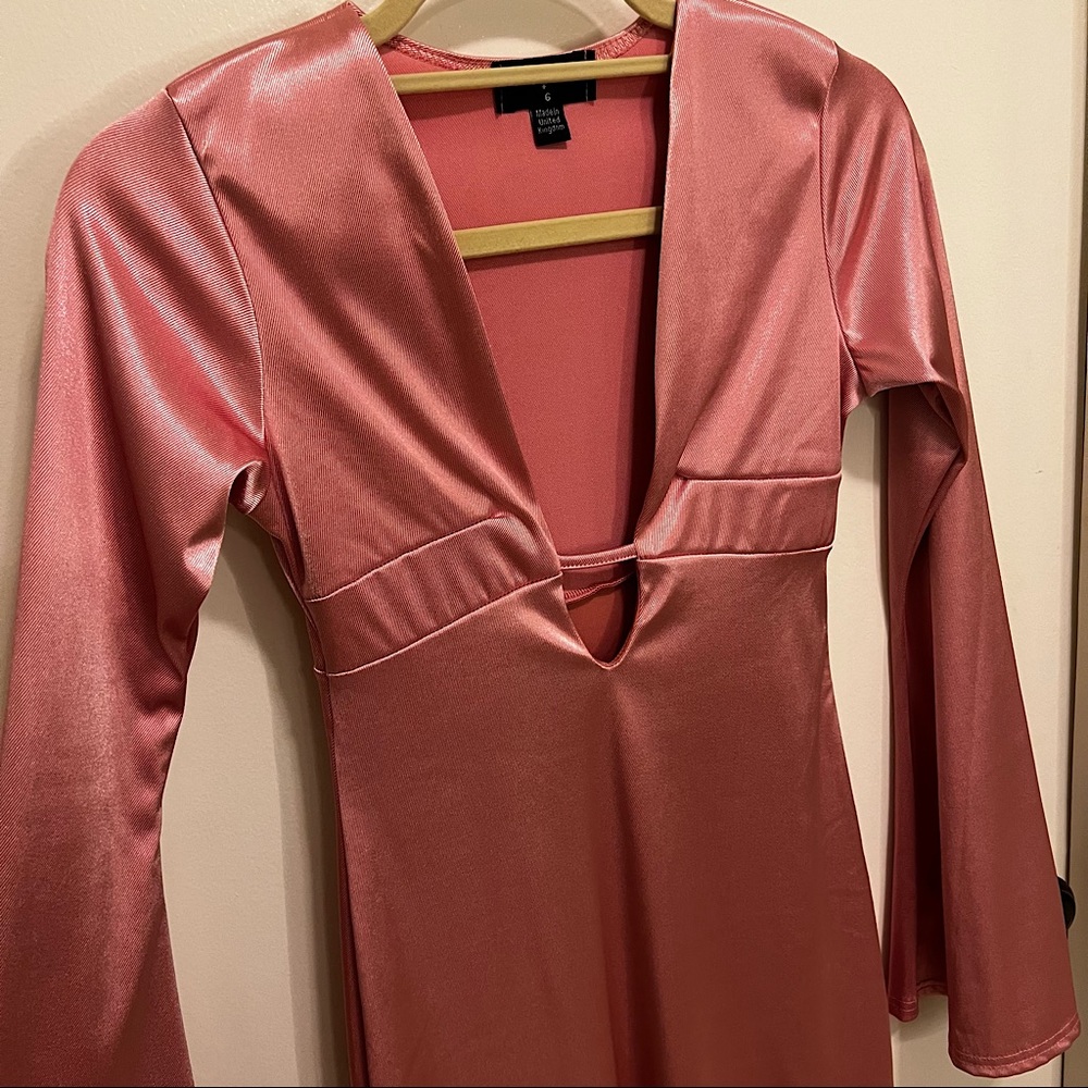 Dolls Kill Satin Flare Sleeve Mini Dress in Pink